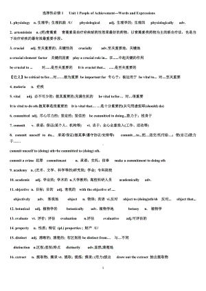 Unit 1 People of Achievement词汇讲解 -(2022新)人教版高中英语高一选择性必修第一册.docx