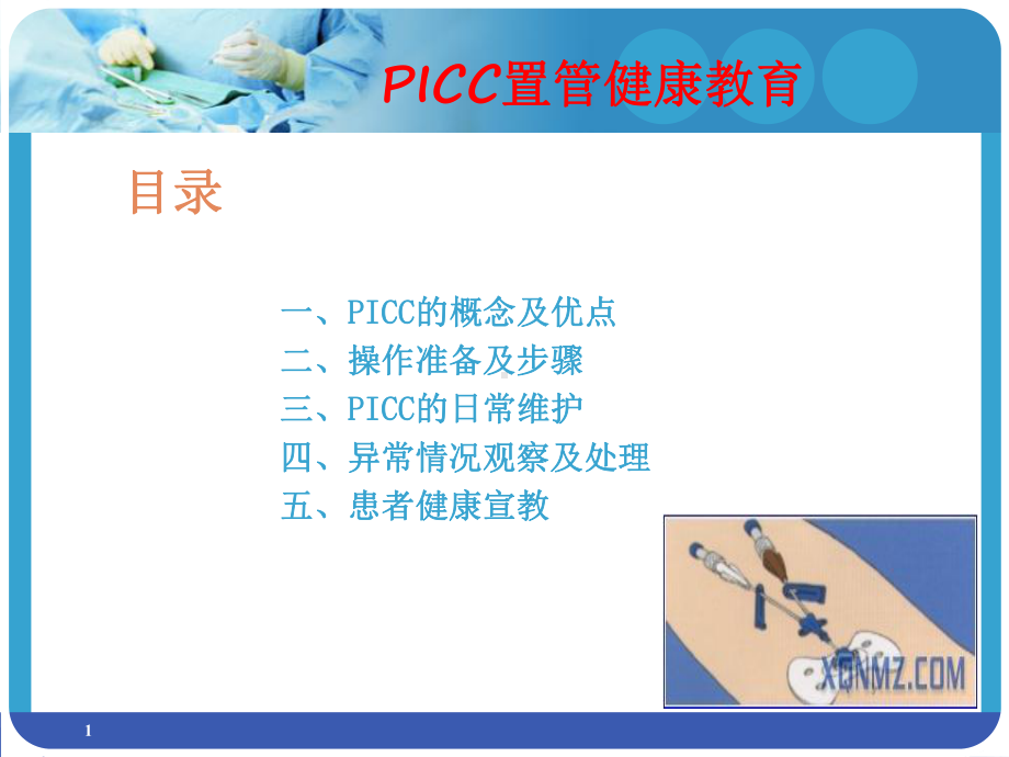 PICC置管健康教育PPT幻灯片课件.ppt_第1页