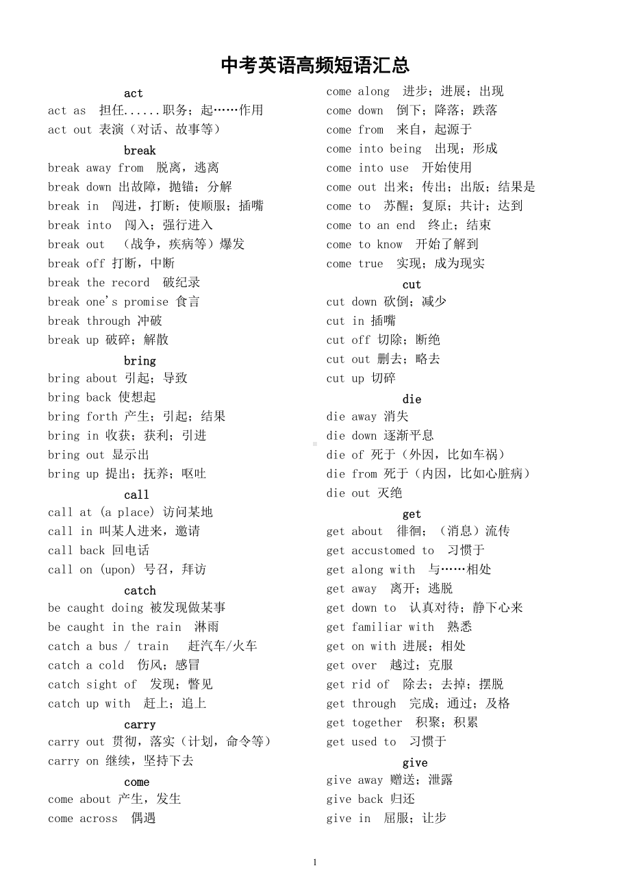 初中英语中考复习高频短语汇总（共三十组）.doc_第1页