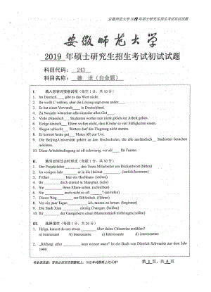 2019年安徽师范大学硕士研究生（考研）初试试题243德语（自命题）.pdf