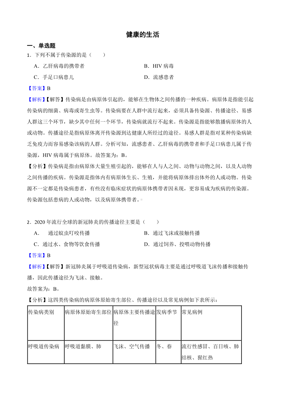 吉林省中考生物三年真题模拟题汇编 健康的生活（教师用卷）.pdf_第1页