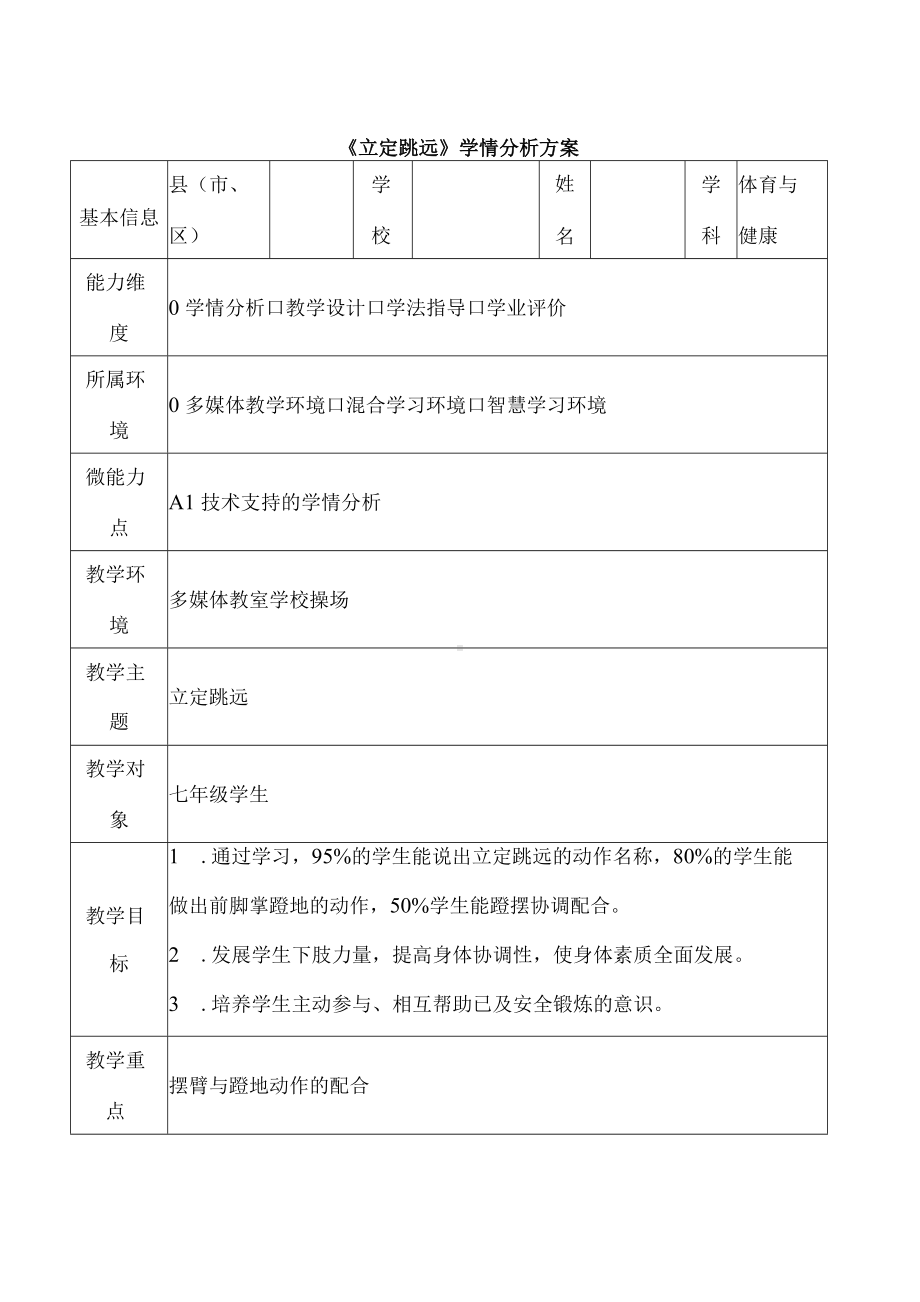 A1-1《立定跳远》学情分析方案.docx_第1页