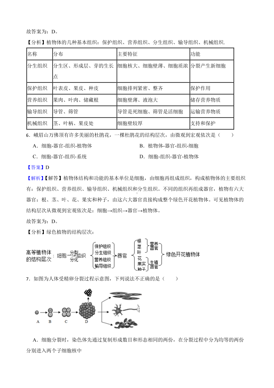 中考生物二轮复习测试专题 动植物体的结构层次（教师用卷）.pdf_第3页