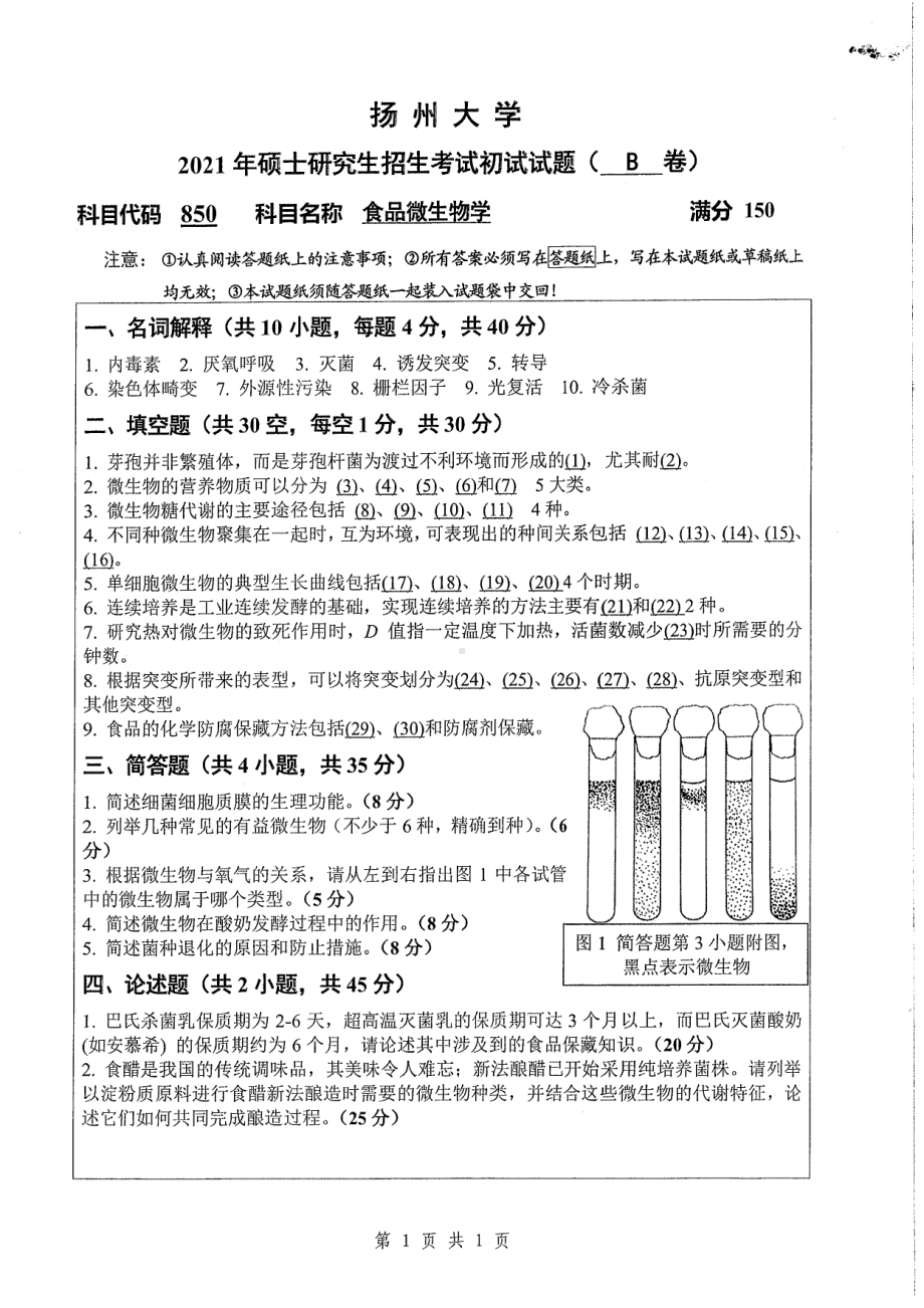 2021年扬州大学硕士考研真题850食品微生物学.pdf_第1页