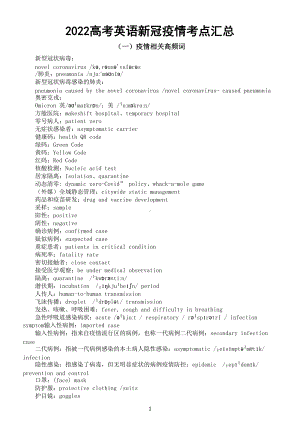 高中英语2022高考热点新冠疫情考点汇总 （英语高频词+七选五+语法填空与写作）.doc