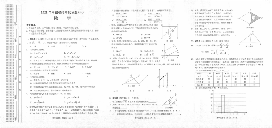 2022年河南安阳市中考一模数学试题.pdf_第1页