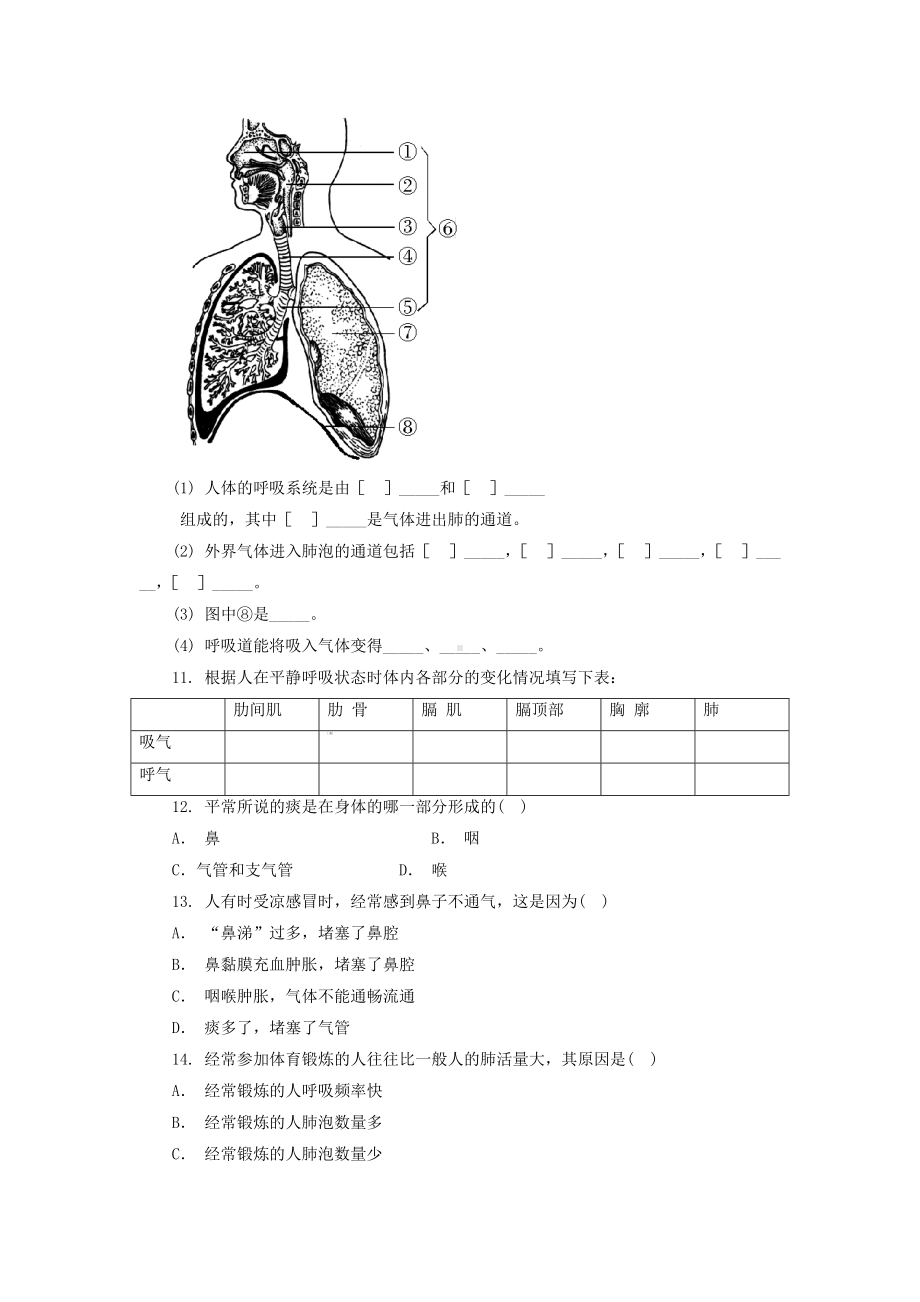 第10章《第三节 人体和外界环境的气体交换》同步练习2.doc_第2页