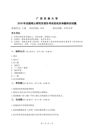 2018年广西民族大学考研专业课试题619中外文学.pdf