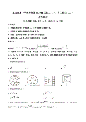 2022年重庆育才九年级下学期自主作业(二) 数学试题.docx