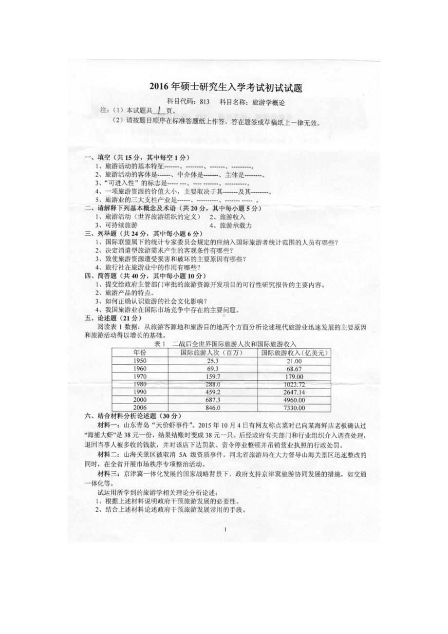 2016年燕山大学考研专业课试题813旅游学概论.docx_第1页