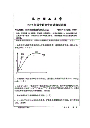 2019年长沙理工大学硕士考研专业课复试真题F1601材料物理性能与研究方法材料学院.pdf