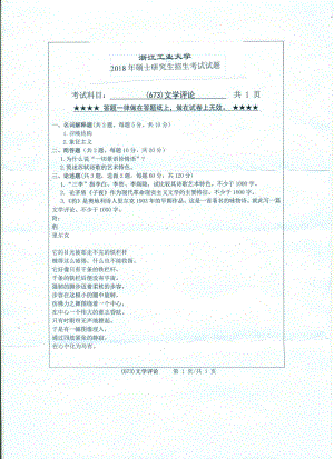 2018年浙江工业大学考研专业课试题673文学评论.pdf