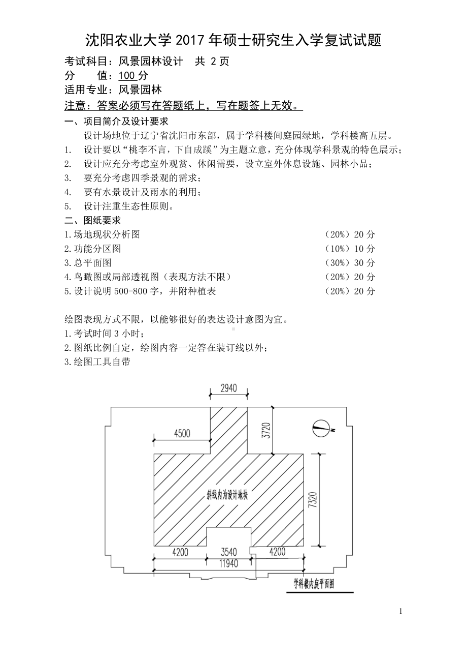 沈阳农业大学硕士考研专业课真题2017-风景园林设计.pdf_第1页