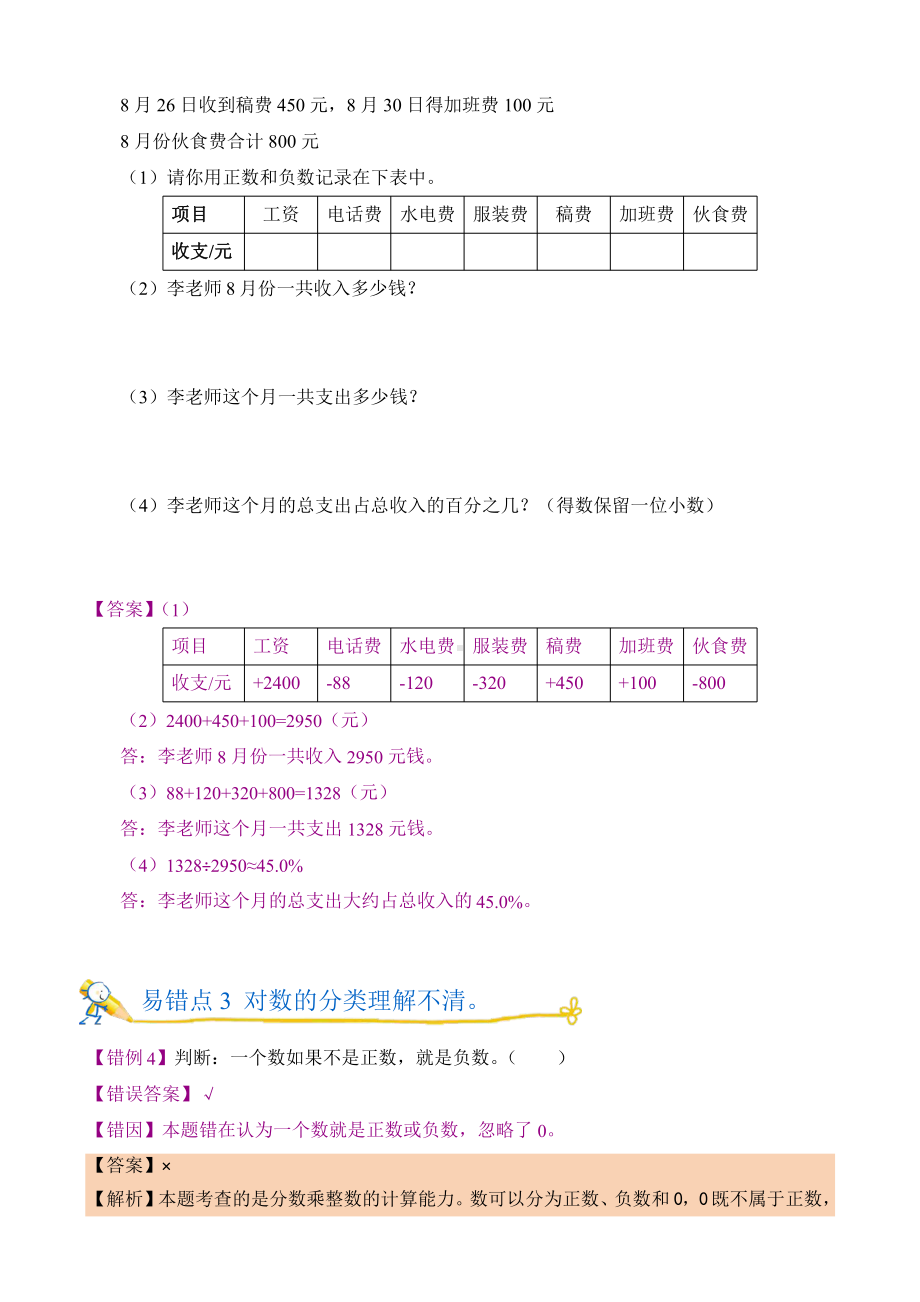 人教版错题闯关 数学六年级下第一单元 负数附答案.pptx_第3页