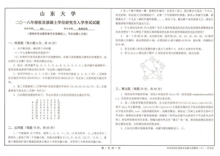 山东大学考研专业课试题数据结构2018.pdf_第1页