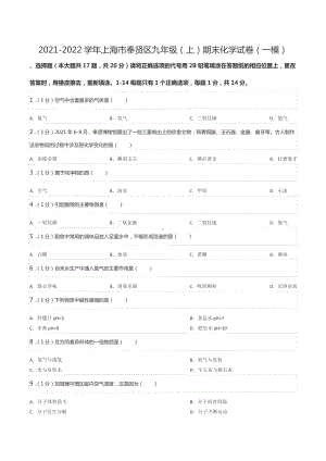 2021-2022学年上海市奉贤区九年级（上）期末化学试卷（一模）.docx