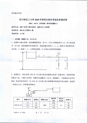 2020年四川轻化工大学硕士考研专业课真题804化工原理.pdf