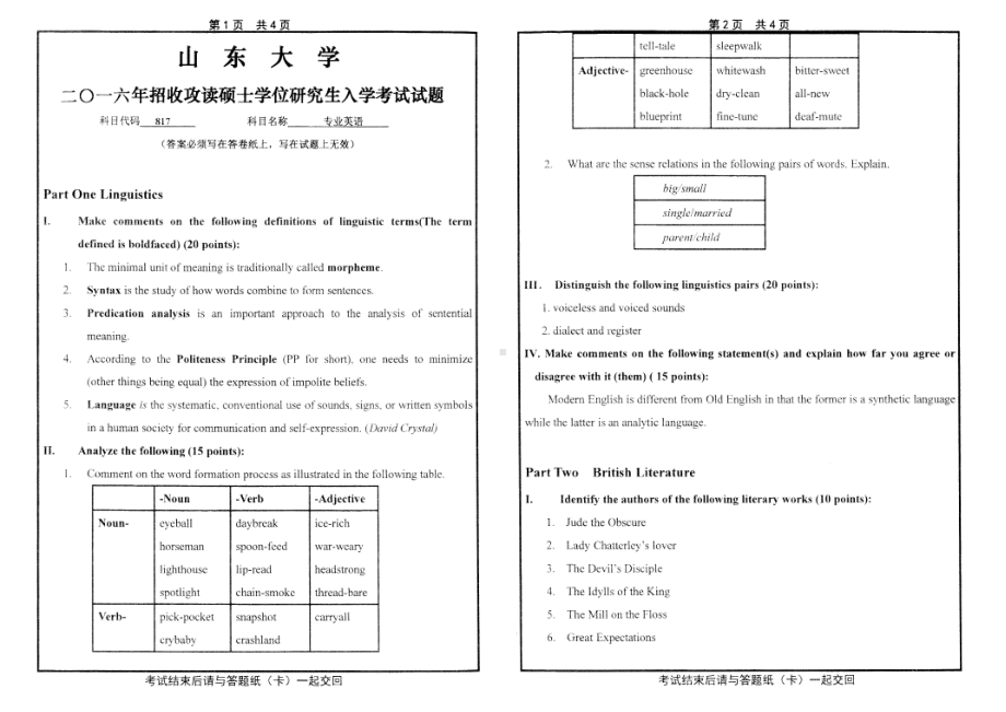 山东大学考研专业课试题专业英语2016.pdf_第1页