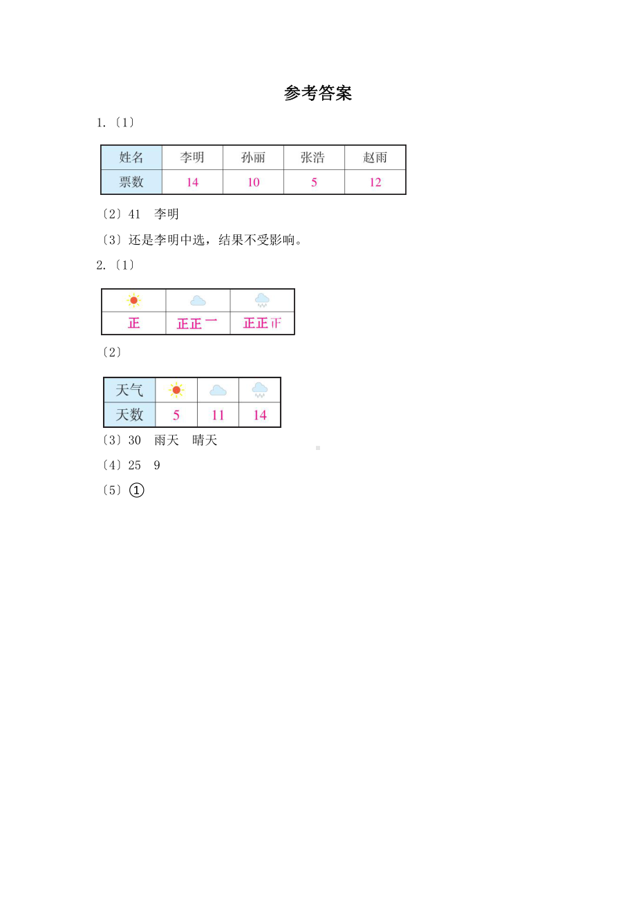 人教版二年级下册数学当堂小测第一单元《数据收集整理》（含答案）.pptx_第3页