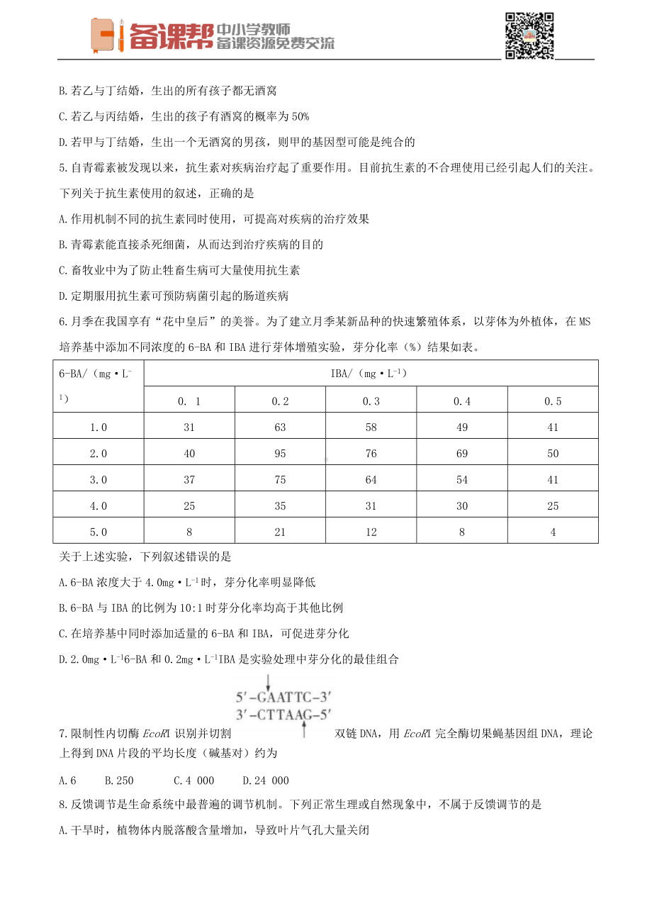 2021年新高考湖北生物高考真题文档精编版（含答案）.doc_第2页