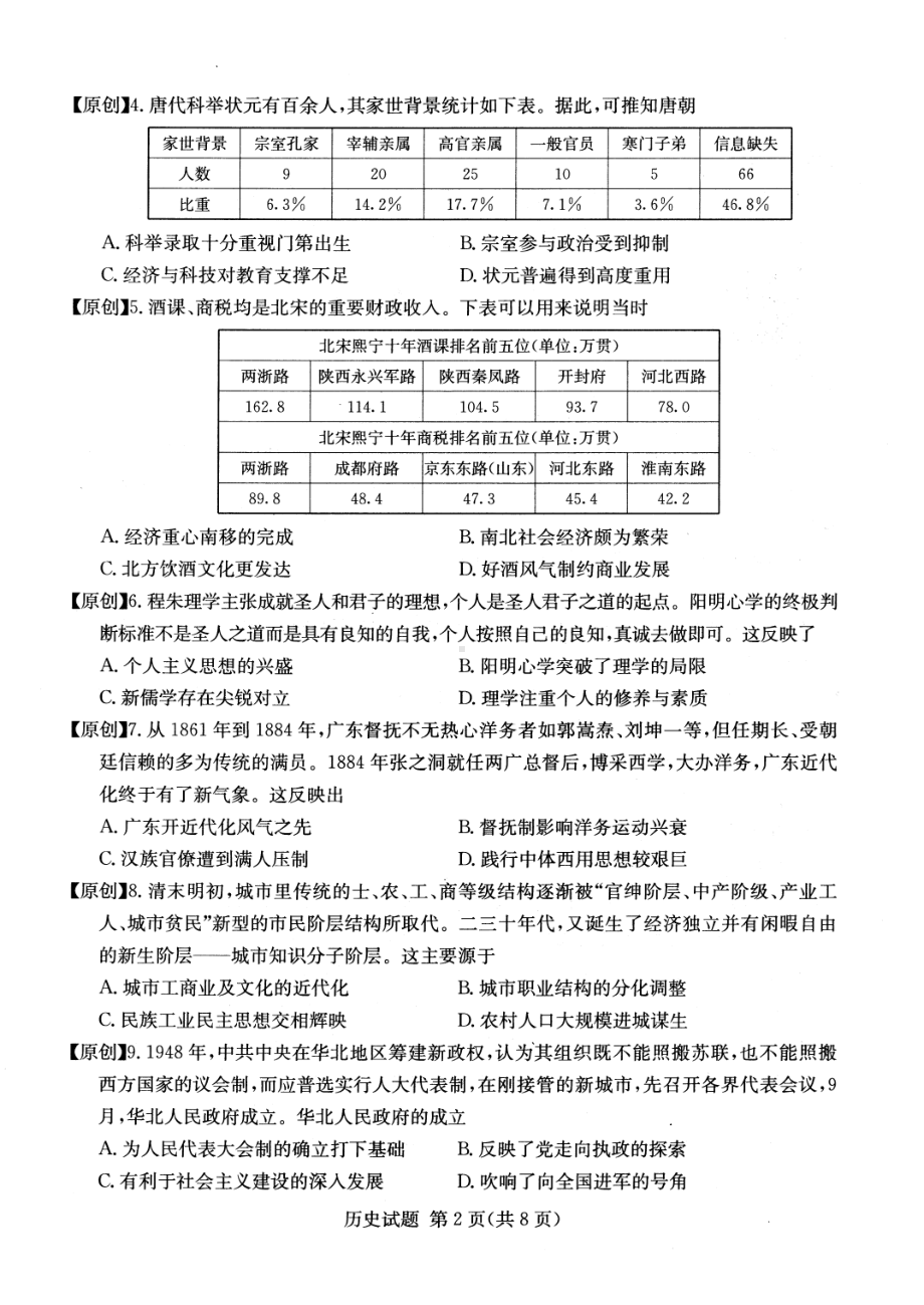 2022届湖南省普通高中学业水平选择性考试四大名校名师团队猜题卷（A）历史试题.pdf_第2页