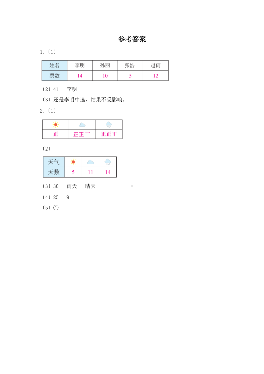 人教版二年级下册数学当堂小测第一单元《数据收集整理》及答案.docx_第3页