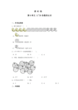 人教版一年级上册数学当堂训练第六单元《11~20各数的认识》02（含答案）.pptx