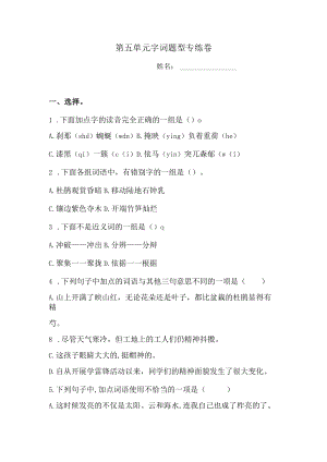 四年级下册语文试题-第五单元字词题型专练卷2人教部编版（含答案）.docx