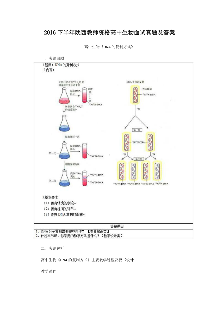 2016下半年陕西教师资格高中生物面试真题及答案.doc_第1页