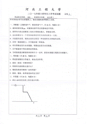 2017年河北工程大学考研专业课试题水力学Ⅰ(1).pdf