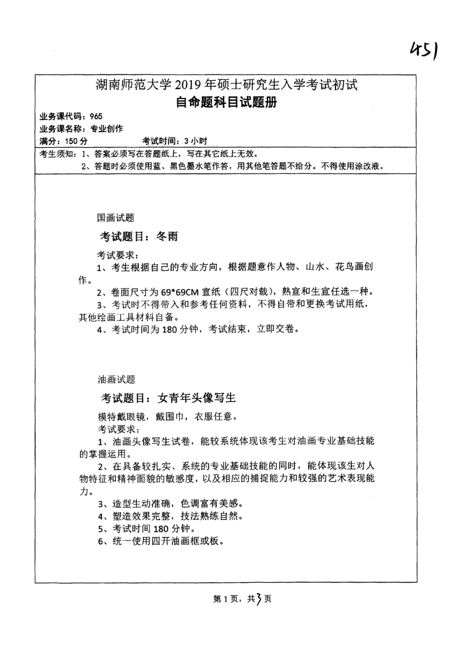 2019年湖南师范大学考研专业课试题965专业创作.pdf_第1页