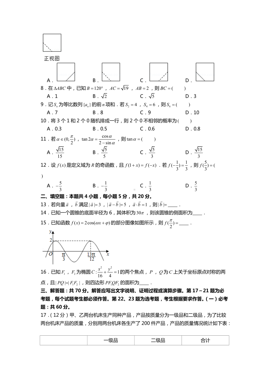 2021年全国统一高考数学试卷（文科）（甲卷）.docx_第2页