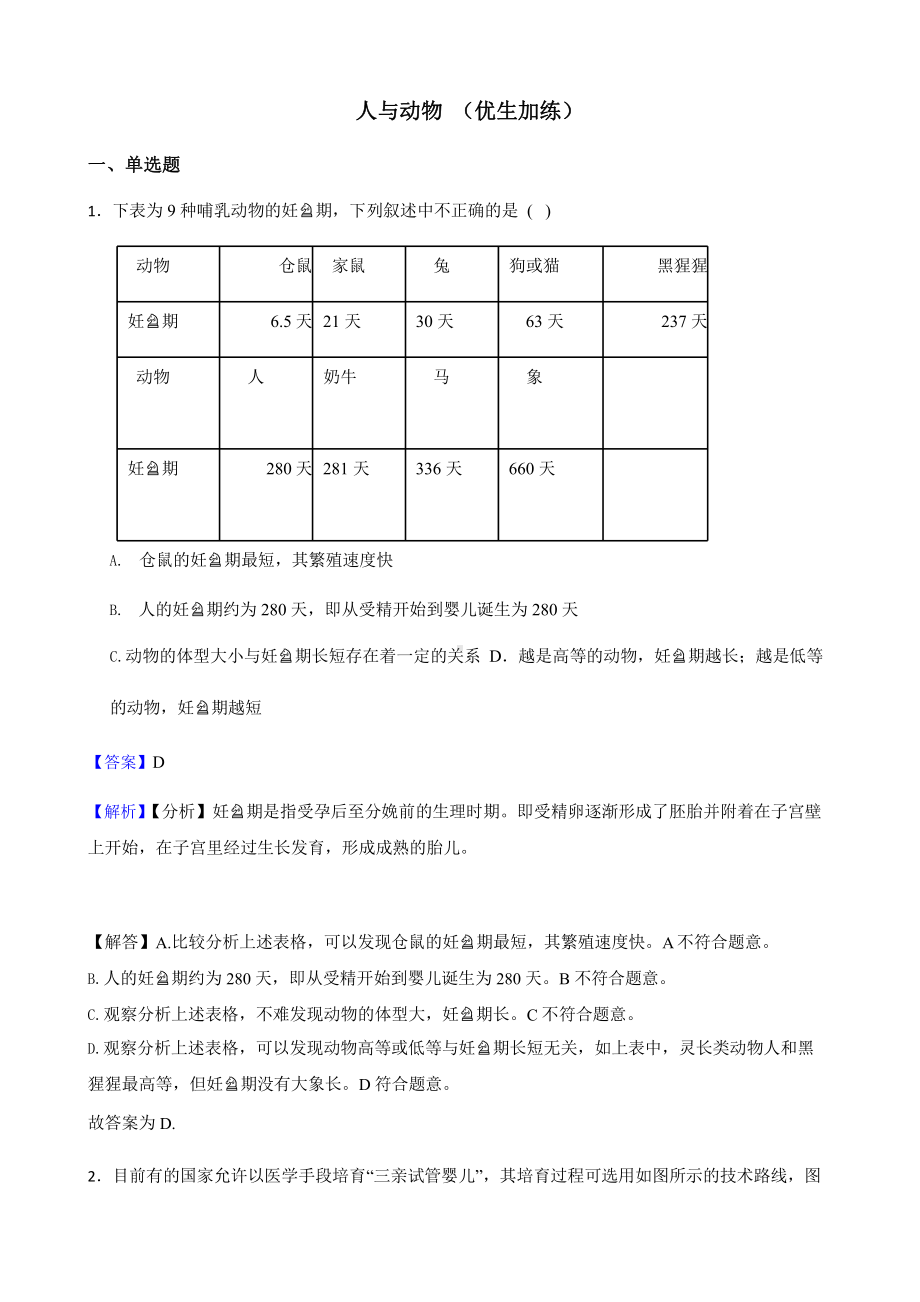 教师用卷浙教版科学七下复习阶梯训练：人与动物（优生加练）.pptx_第1页