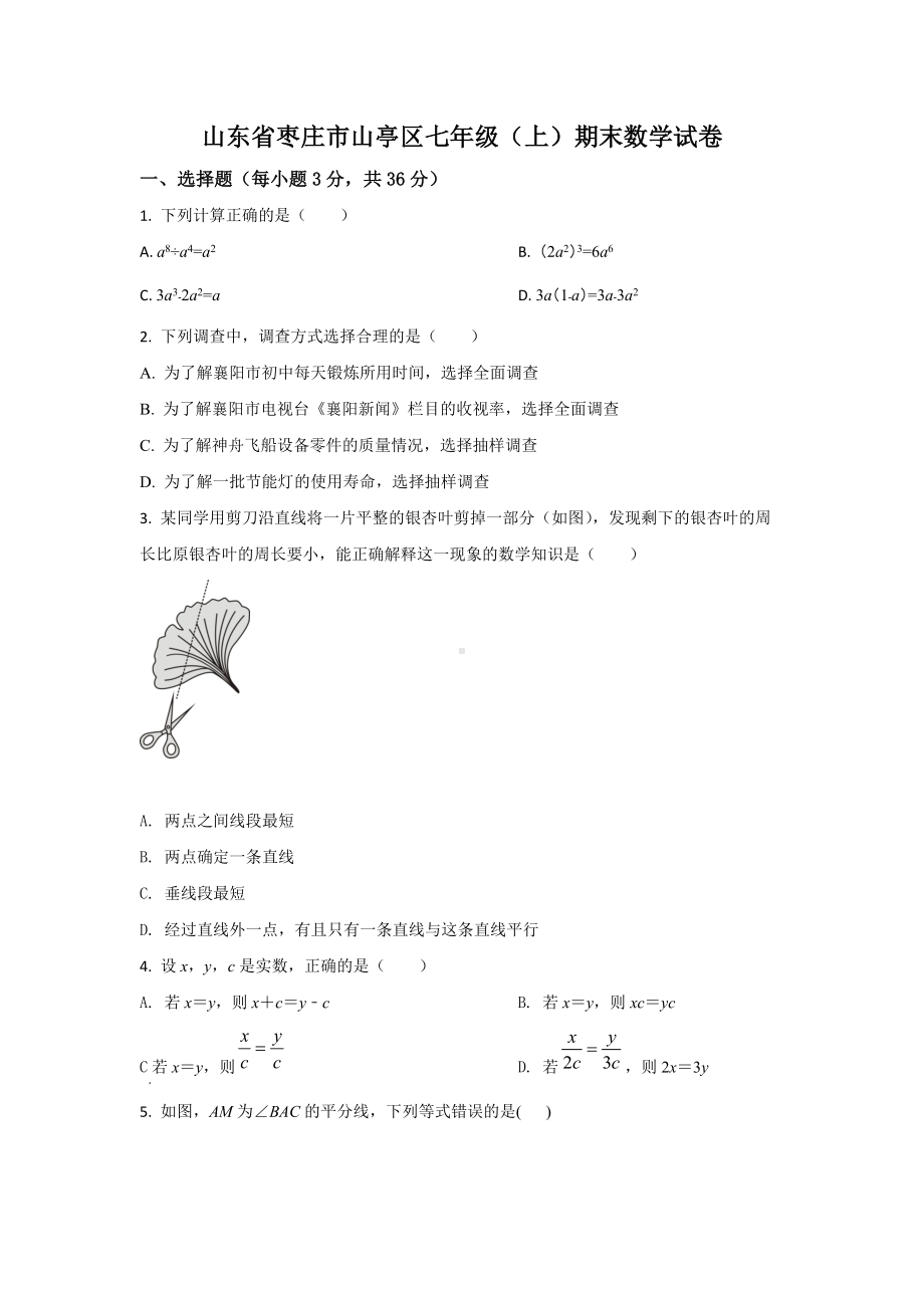 山东省枣庄市山亭区七年级（上）期末数学试卷.docx_第1页