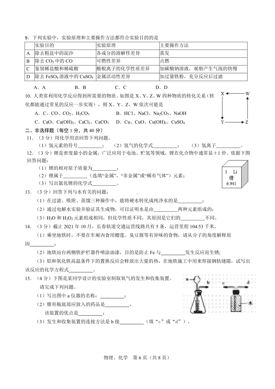 2022年吉林省长春市高新区中考模拟考试化学试卷.pdf_第2页