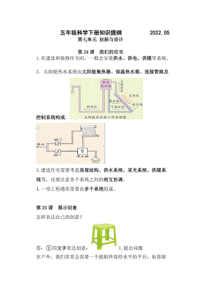 2022青岛版（六三制）五年级下册科学 第七单元创新与设计知识提纲.docx