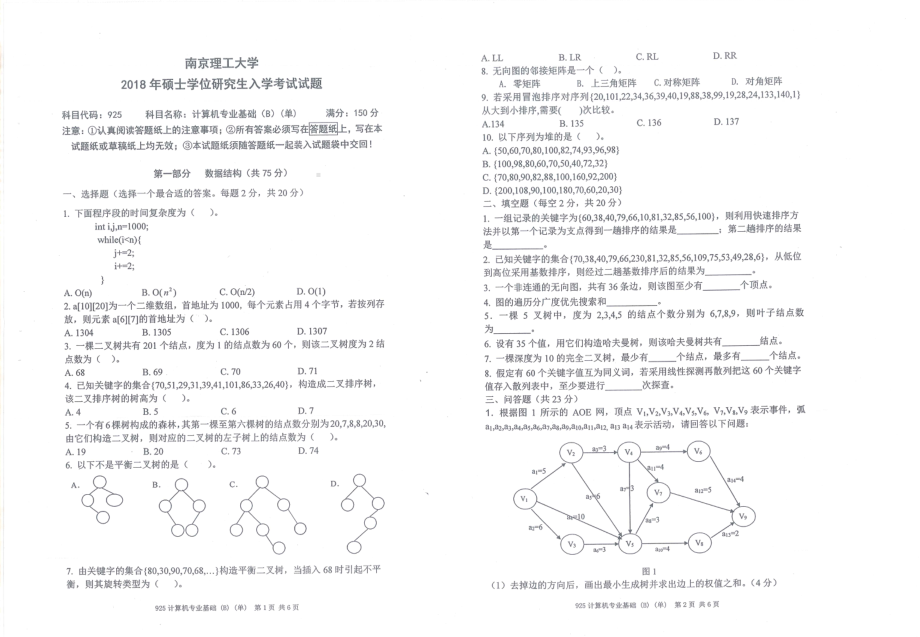 2018年南京理工大学硕士考研真题925计算机专业基础B.pdf_第1页