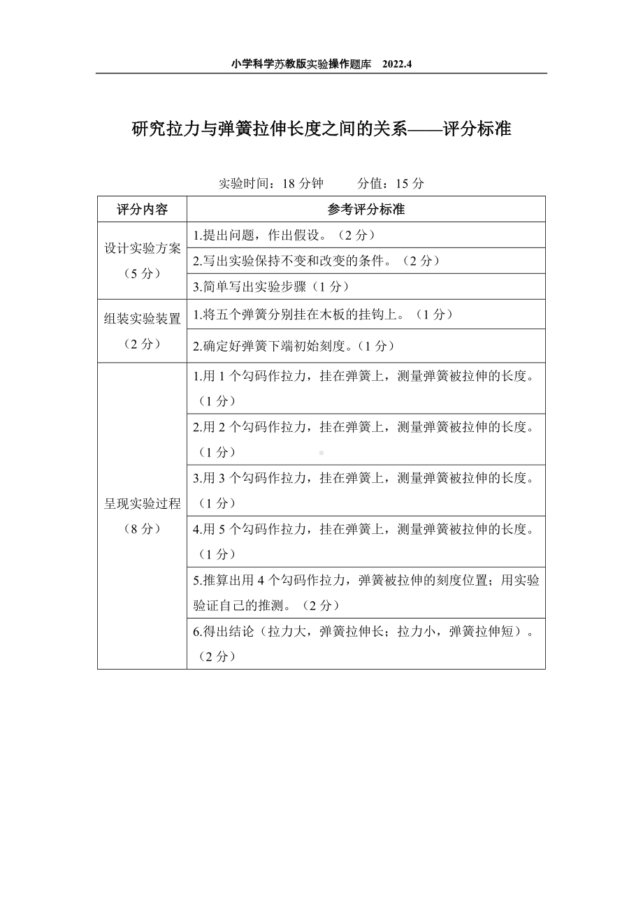 2022苏教版小学科学实验操作题库：19.研究拉力与弹簧拉伸长度之间的关系 实验操作.docx_第2页