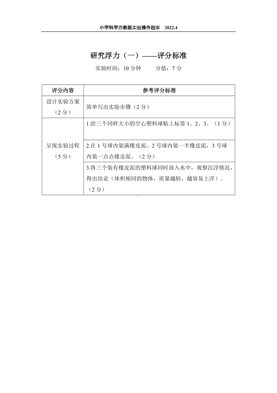 2022苏教版小学科学实验操作题库：22.研究浮力（一） 实验操作.docx_第2页