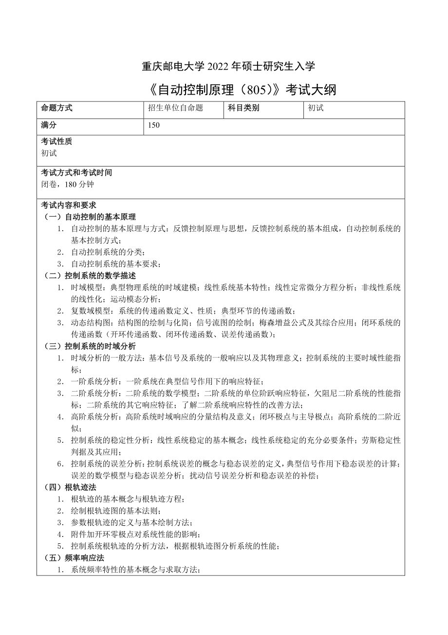 重庆邮电大学考研303自动化学院初复试专业课考试大纲.pdf_第1页