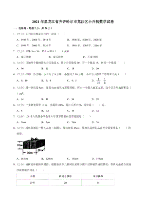 2021年黑龙江省齐齐哈尔市龙沙区小升初数学试卷.docx