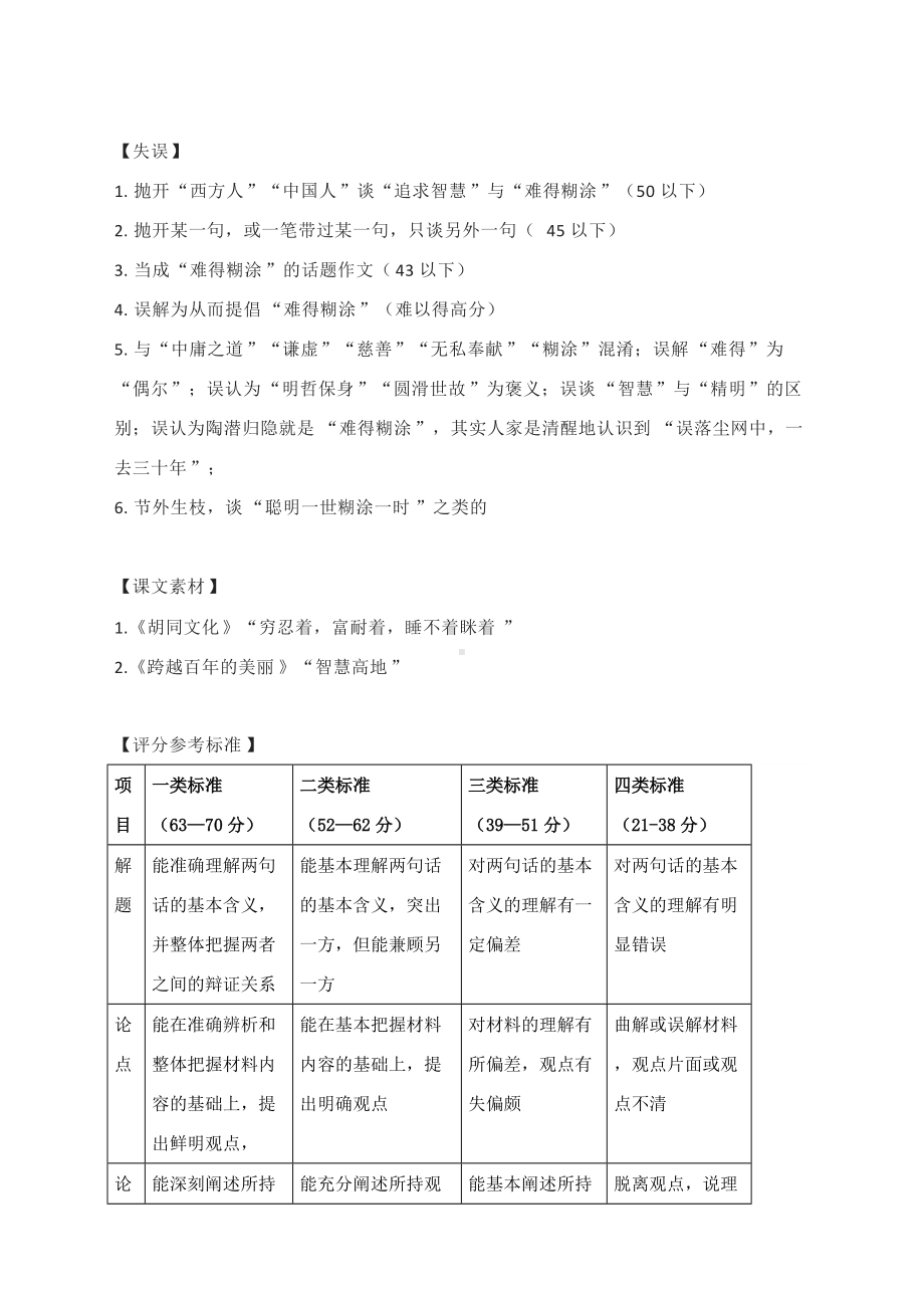 2022高考模拟作文写作讲评： “追求智慧与难得糊涂”.docx_第2页