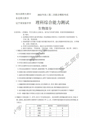 2022届东北三省三校高三第二次联合模拟考试生物试题.pdf