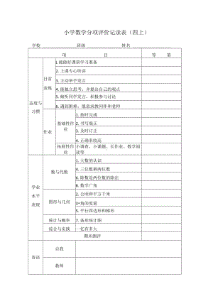 小学数学各年段分项评价记录表.docx