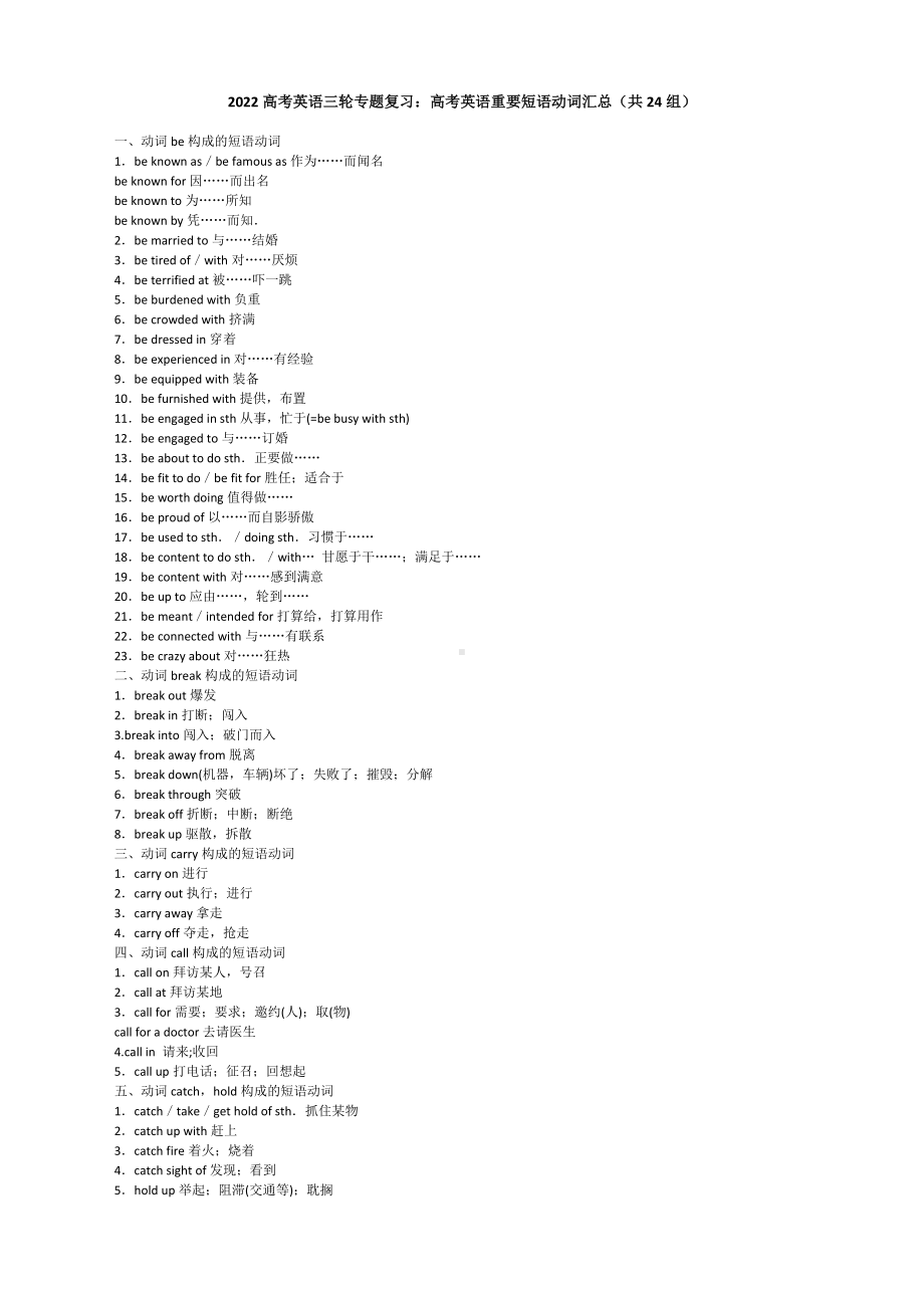 2022高考英语三轮专题复习：高考英语重要短语动词汇总（共24组）.docx_第1页