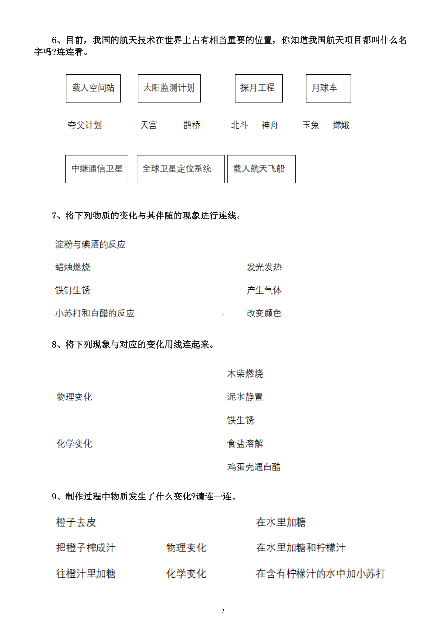 小学科学教科版六年级下册期末复习连线题专项练习（2022新版）（附参考答案）.doc_第2页