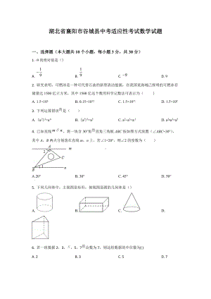 湖北省襄阳市谷城县九年级中考适应性考试数学试题.docx