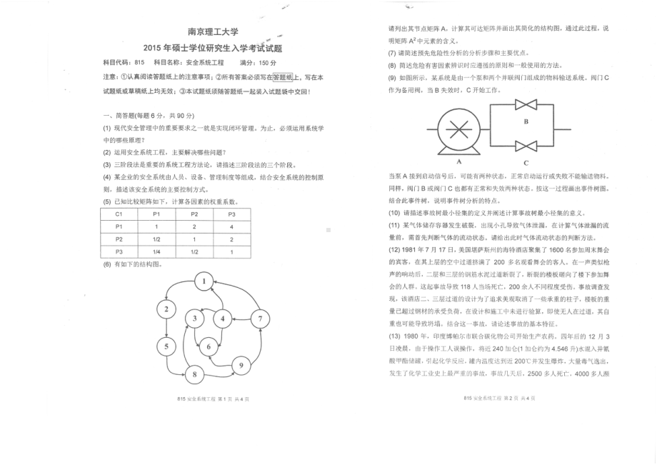 2015年南京理工大学考研专业课试题815安全系统工程.pdf_第1页