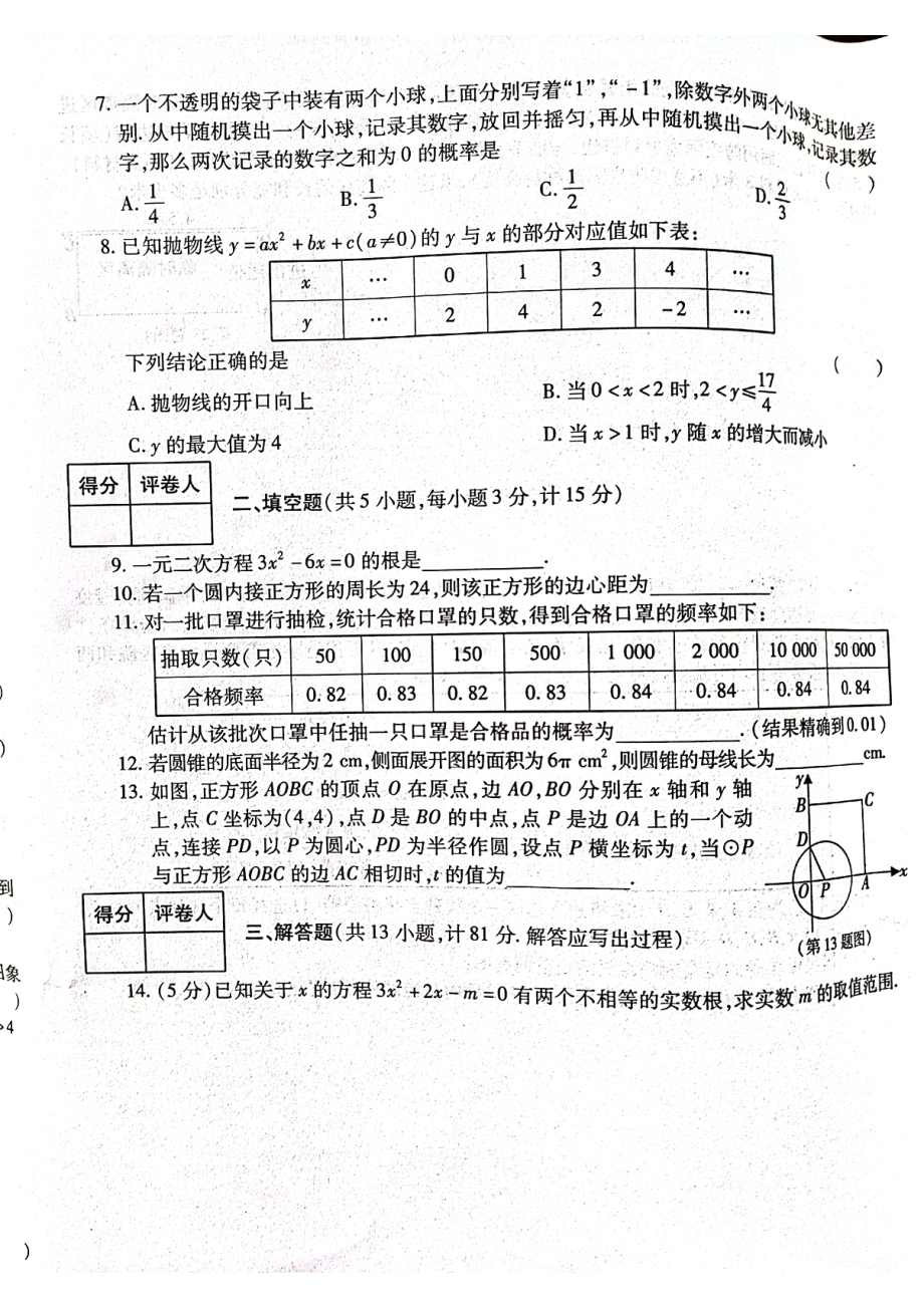 陕西省安康市汉滨区瀛湖片区六校2021-2022学年九年级上学期期末检测数学试题.pdf_第2页