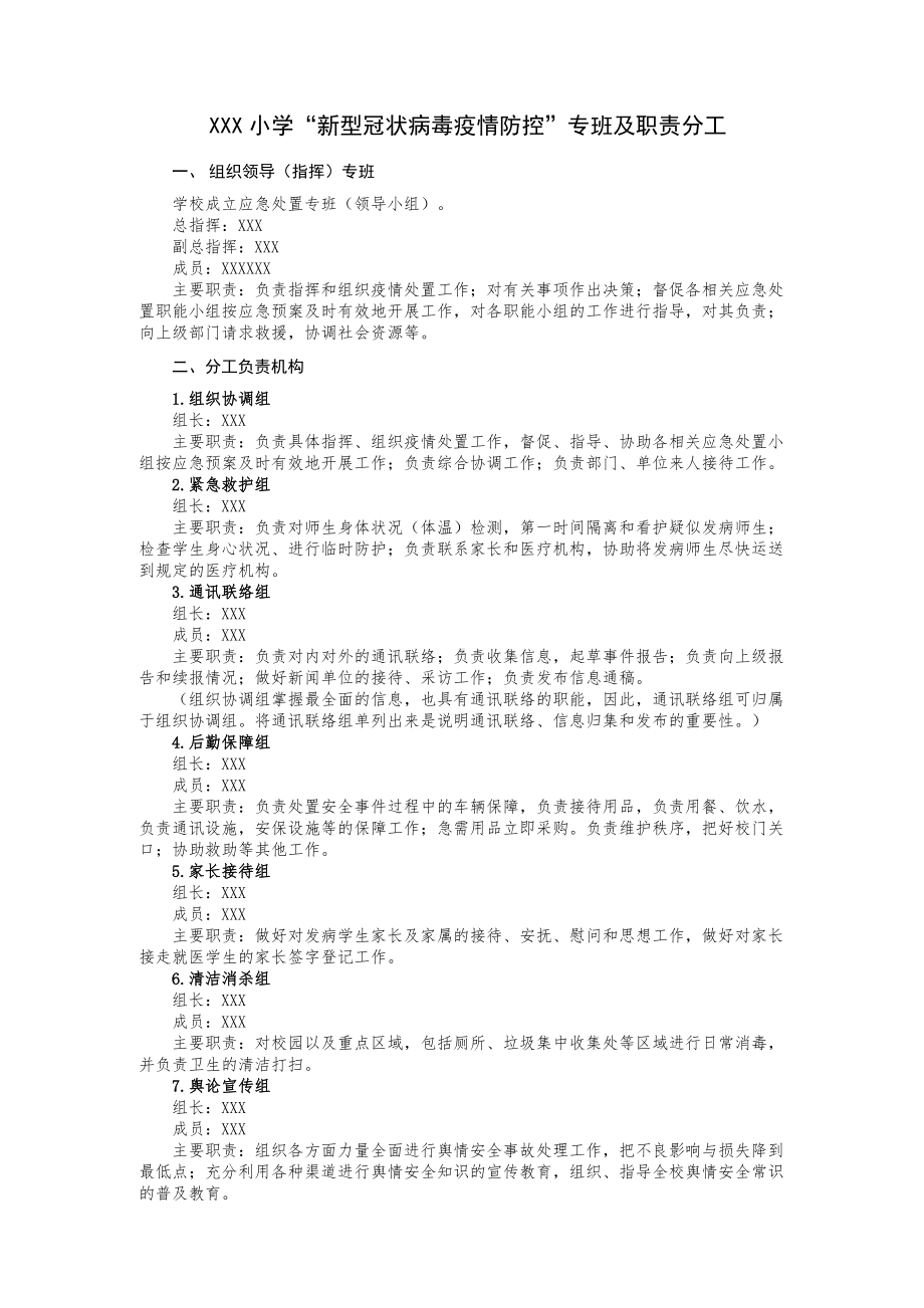 中小学疫情防控专班及职责分工.docx_第1页